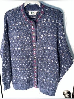 Women’s REI Vintage Nordic 85% Wool Blend Button Cardigan Sweater Medium M Rare